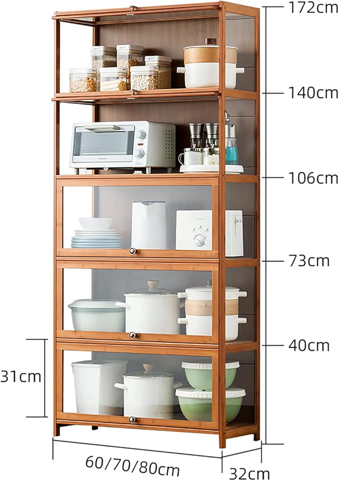 JSDMBD Kitchen Storage Cupboard, Pantry and Freestanding Cupboards, Dustproof and Easy to Clean, Kitchen Island for Spices, Pots and Pans, Storage Shelf for Kitchen, Living Room and Dinning Room