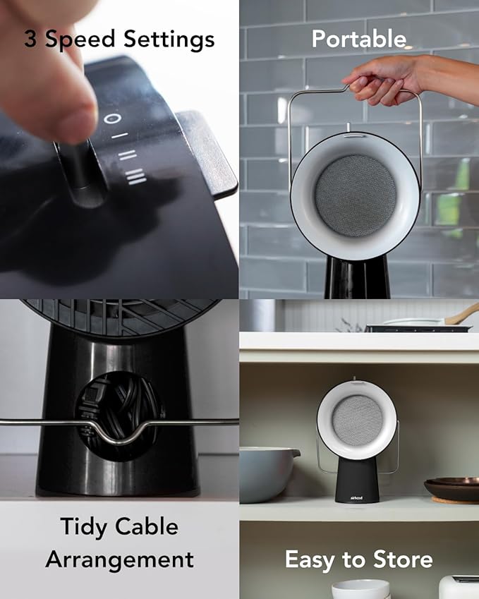 AirHood Wired Range Hood | Portable Kitchen Exhaust Fan with 2 Activated Charcoal Air Filter & Stainless-steel Oil Filter | Easy to Clean - Ideal for Indoor Cooktop Use (Space Black)