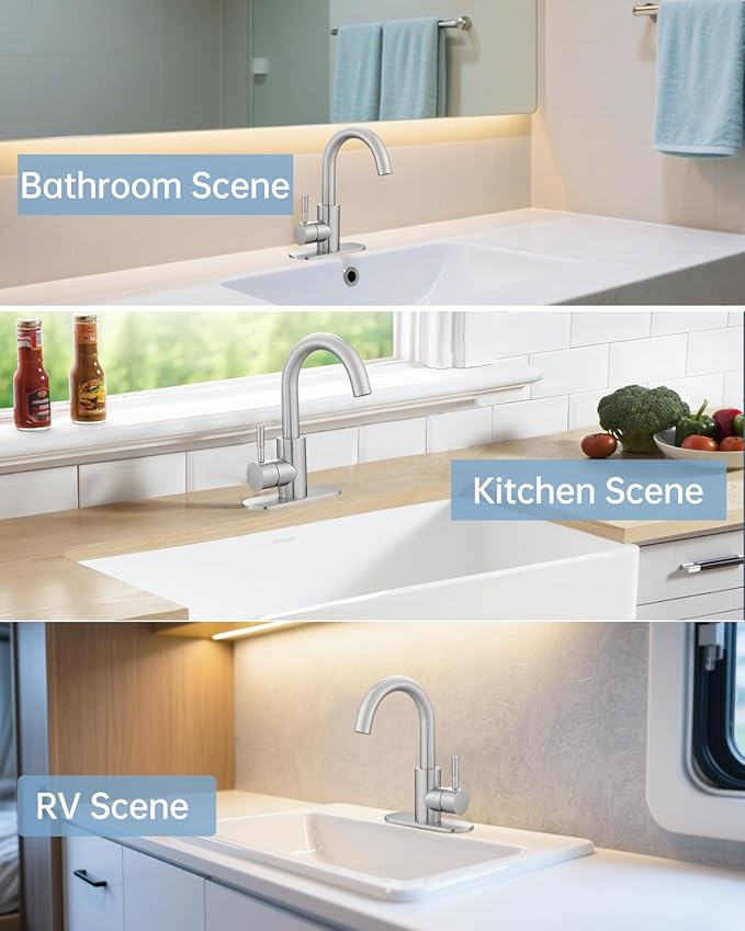 Fransiton Bathroom Faucets, Bar Sink Faucet Single Hole for Bathroom Kitchen Campers with Pop-Up Drain Hose, Suitable for Farmhouse Vanity Lavatory
