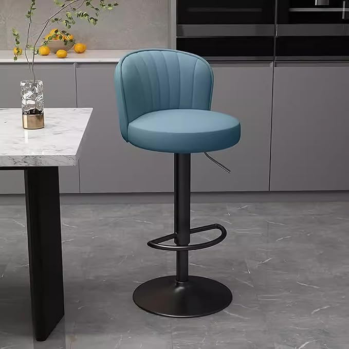 s Set of 2 Counter Height PU Leather, Adjustable Chair with Back, Upholstered Chairs for Kitchen Island, Restaurant,Blue-Sitting Height 6383cm
