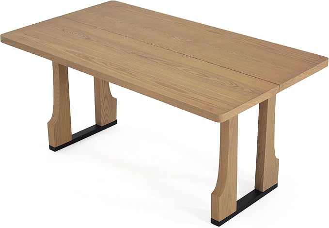63" Scratch-Resistant Island Tables, Rustic Dining Table with Pedestal Base, Mid Century Dining Table for Kitchens & Apartments, Natural Ash