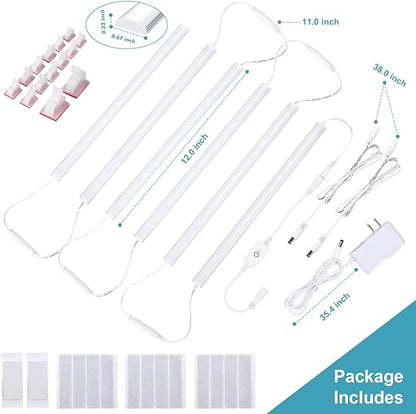 Plug-in Under Cabinet Lights Daylight White 4000K, Dimmable LED Under Cabinet Lighting, 6PCS x 12 Inch Under-Counter Light Fixtures with Memory Function, Under Counter LED Lights for Kitchen