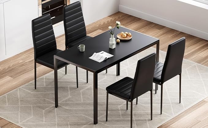 47" MDF & Metal Frame Island Table, Rustic Dining Table with Smooth Finish, Farmhouse Dining Table with 4-6 Person Capacity for Home Kitchen, Office, Black