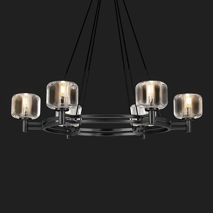 Black Round Crystal Chandelier, 36" K9 Crystal Chandeliers for Dining Room Over Table, Wagon Wheel Chandeliers for Dining Room,Living Room,Foyer,Includes 6XE12 Bulbs
