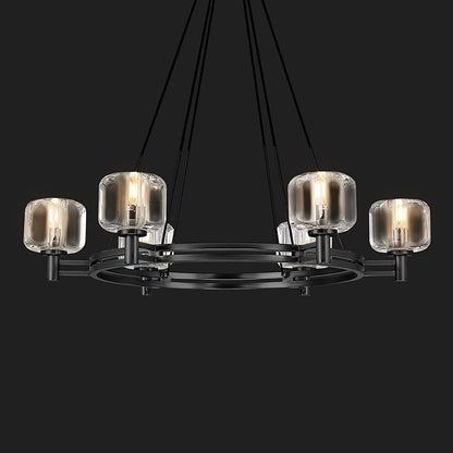 Black Round Crystal Chandelier, 36" K9 Crystal Chandeliers for Dining Room Over Table, Wagon Wheel Chandeliers for Dining Room,Living Room,Foyer,Includes 6XE12 Bulbs