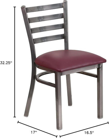 Flash Furniture HERCULES Series Clear Coated Ladder Back Metal Restaurant Chair - Burgundy Vinyl Seat
