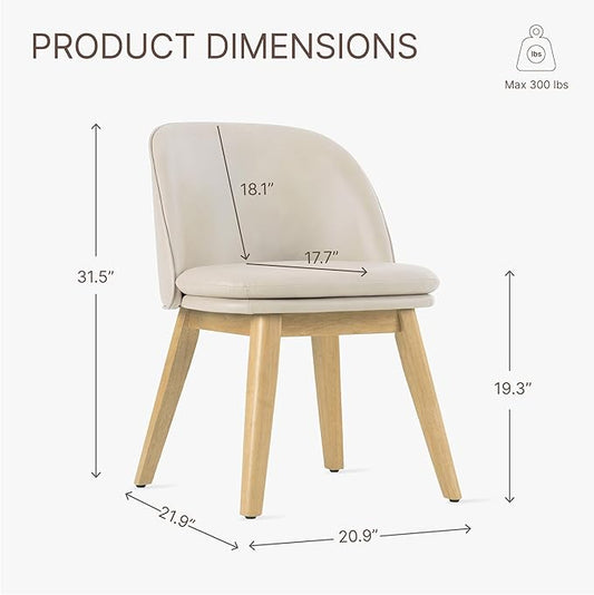 KISLOT Wooden Dining Chairs Set of 2, Faux Leather Upholstered Modern Dining Room Chairs with Double-Layer Thick Seat Cushion & Ergonomic Backrest for Restaurant, Kitchen and Café, Beige