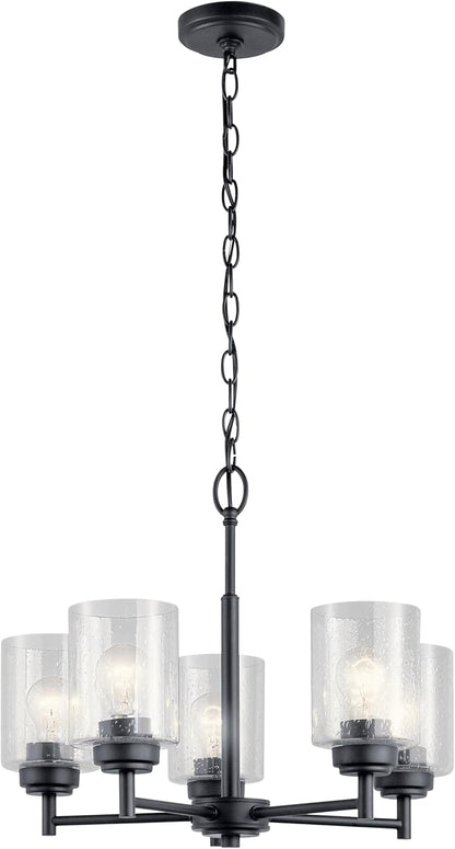 Kichler Winslow 19.75" 5-Light Chandelier Light with Clear Seeded Glass in Black for Kitchen, Bar, Dining Room, Living Room (19.75" x 16.25"), 44030BK
