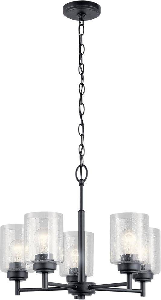 Kichler Winslow 19.75" 5-Light Chandelier Light with Clear Seeded Glass in Black for Kitchen, Bar, Dining Room, Living Room (19.75" x 16.25"), 44030BK