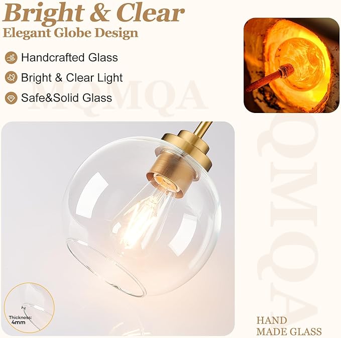 1 Pack 7.2-Inch Globe Pendant Lights, Mid Century Gold Pendant Light Fixtures, Globe Pendant Lights Kitchen Island with Milk Glass Shade Adjustable Hanging Fixture for Dining Room (Bulbs not Included)