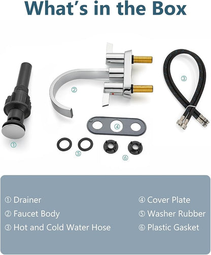 Aolemi Bathroom Faucets for Sink 3 Hole,4 Inch Centerset Waterfall Faucet 2 Handle for Bathroom Sink with Pop-Up Drain and Supply Lines Polish Chrome