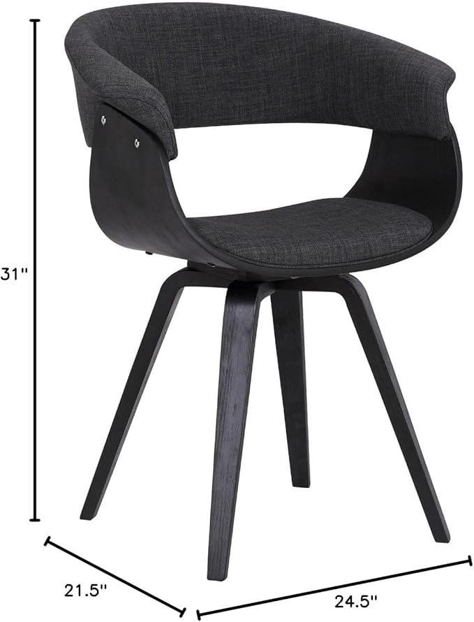 Armen Living Summer Mid Century Modern Dining Accent Chair for Table Kitchen Desk Vanity in Charcoal Fabric and Black Wood Finish