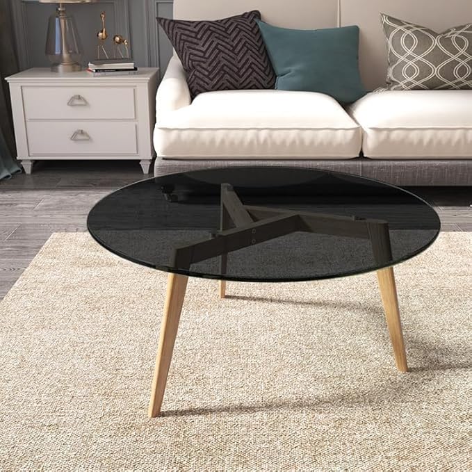 Royalty 48" Inch Round Tempered Glass Table Top – Clear Table Top Glass – Useful for Replacement, Tabletop Protector, Patio, Dining, Coffee, Desks - 1/4" Black Polished Edge