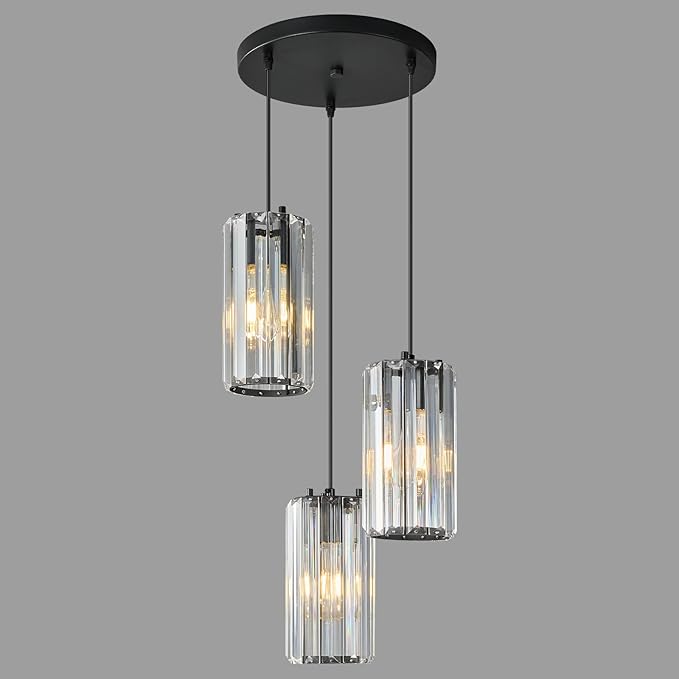 Black Pendant Lighting Modern Pendant Light, Mini Crystal Chandeliers,Adjustable Pendant Light Fixture for Kitchen Island Dinning Room Corridor Bedroom(Gold 3-Light)