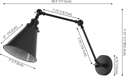 JONATHAN Y 7" Black Classic Industrial Metal Adjustable Arm LED Wall Sconce for Bedside Reading, Farmhouse Swing Arm Wall Lamp with Metal Shade, Hardwired (JYL7462E-SET2)
