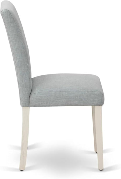 East West Furniture ABP0T15 Abbott Parson Dining Chairs - Baby Blue Linen Fabric Upholstered Chairs, Set of 2, Linen White