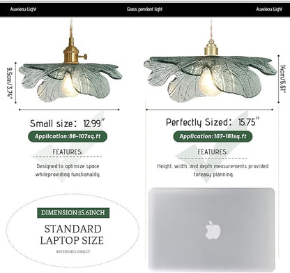 Gold Modern Brass Pendant Lights 15.74" Large Ceiling Hanging Light with Dark Green Glass Shade, Adjustable Glass Pendant Light for Dining Room Bedroom Hallway, 1-Light