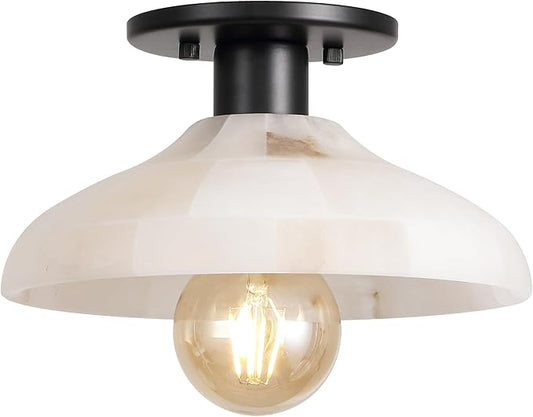JONATHAN Y 10" Black/White 1-Light Modern LED Semi Flush Mount Ceiling Fixture, Alabaster Shade for Hallway Bedroom Foyer, Mid-Century Dimmable Lamp, Edison LED Bulb Included (JYL1207B)