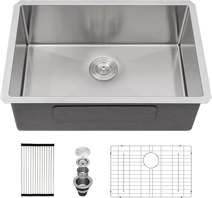26 Inch Undermount Kitchen Sink - Beslend 26x18x10 Inch Undermount Sink Stainless Steel Under Counter Sinks 16 Gauge Single Bowl Kitchen Sinks Round Corner