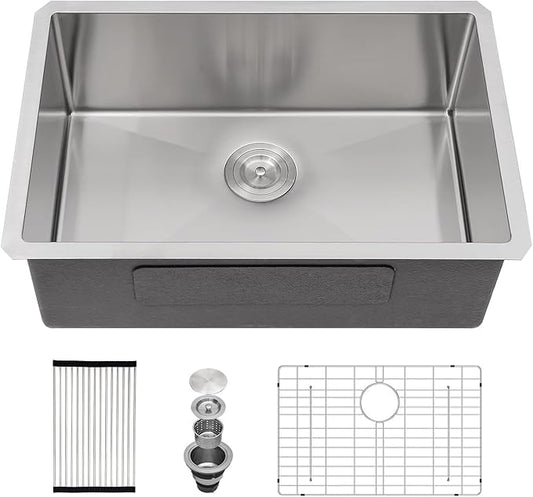 26 Inch Undermount Kitchen Sink - Beslend 26x18x10 Inch Undermount Sink Stainless Steel Under Counter Sinks 16 Gauge Single Bowl Kitchen Sinks Round Corner