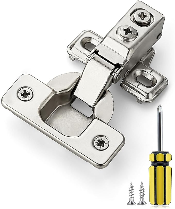 Ravinte 20 Pack 10 Pairs 1/2 Inch Overlay Brushed Nickel Short Arm Kitchen Cabinet Hinges,Soft Close 105 Degree Concealed Hinges with Screwdriver and Mounting Screws Used for Face Frame Door