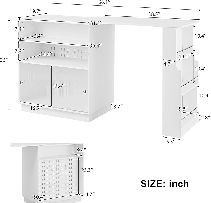 Modern Expandable Dining Table with Open Storage Shelf, Kitchen Island with Sliding Doors, Buffet Cabinet with Aluminum Alloy Handles (White)
