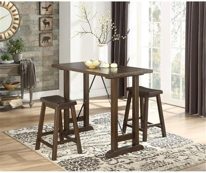 Pemberly Row 3 Piece Wood Counter Height Dining Set with Saddle Stools, Small Farmhouse Bar Table for 2 People, Tall Dinette Set for Smal Space, Dark Brown