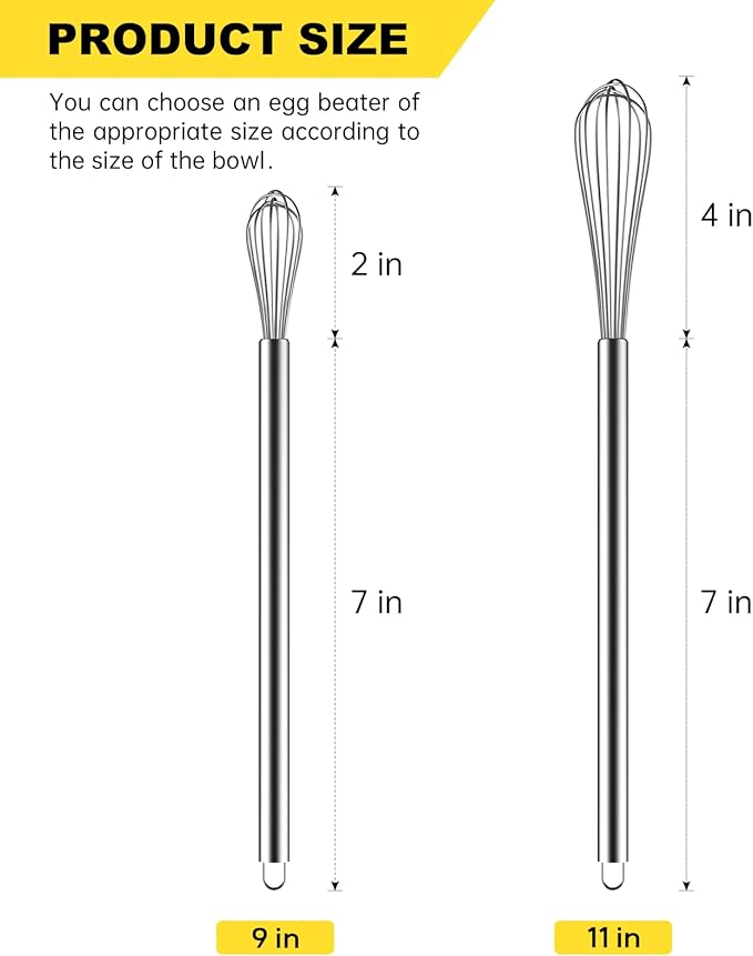 NileHome Mini Whisks Stainless Steel Whisk Set 9" 11"Kitchen Small Wisk Balloon Wire Tiny Whisks for Cooking, Whisking, Blending, Beating, Stirring 2 Pack