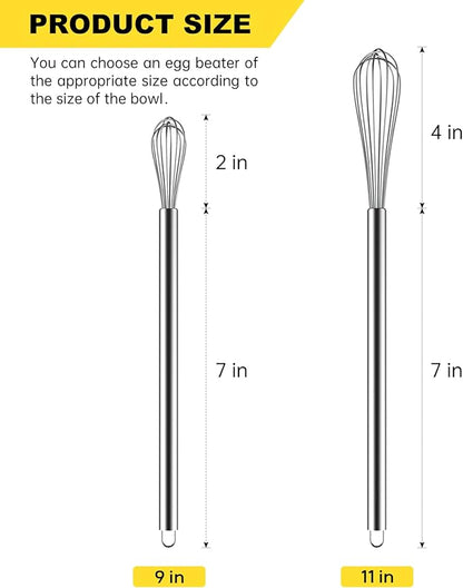NileHome Mini Whisks Stainless Steel Whisk Set 9" 11"Kitchen Small Wisk Balloon Wire Tiny Whisks for Cooking, Whisking, Blending, Beating, Stirring 2 Pack