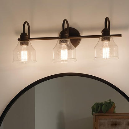 Kichler Avery 24" Vanity Bath Light in Olde Bronze®, Vintage 3-Light Bathroom Wall Mount Fixtured with Clear Seeded Glass, (24" W x 9.25" H), 45973OZ