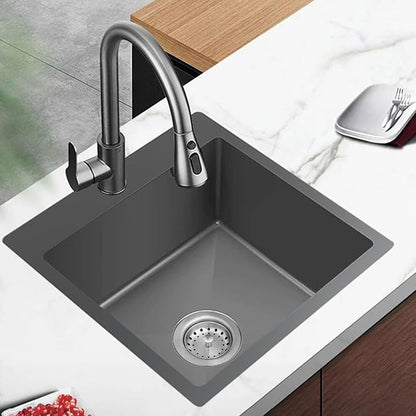 Black Kitchen Sink, Stainless Steel 18 x 18 Inch Top Mount Kitchen&Bar Sink Single Bowl Drop In Sink Set - Stainless Grid, Silicon Mat, Retracable Basket For Modern Stylish Kitchen