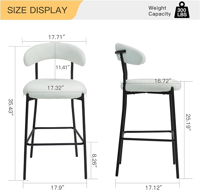 26'' Counter Height bar stools Teddy Fabric Cover Kitchen Island Counter Stool with Black Powder Coating Base and footrest