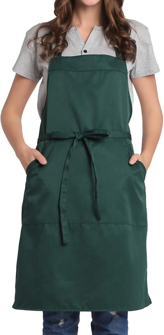 BIGHAS Adjustable Bib Apron with Long Ties for Women Men 18 Colors Chef Kitchen Cooking