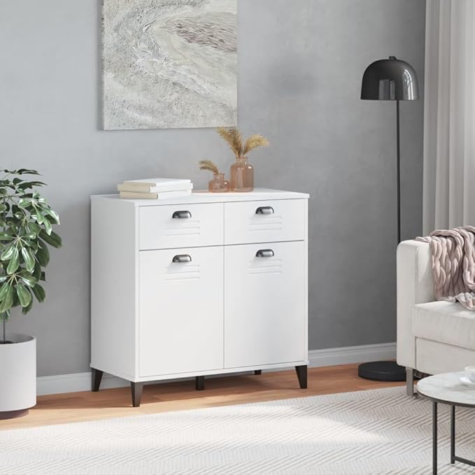 White Storage Sideboard Cabinet, Engineered Wood, 31.5x31.5x31.5 Inch, Modern Rectangular Buffet with Drawers for Living Room, Dining, Hallway Kitchen Furnitur