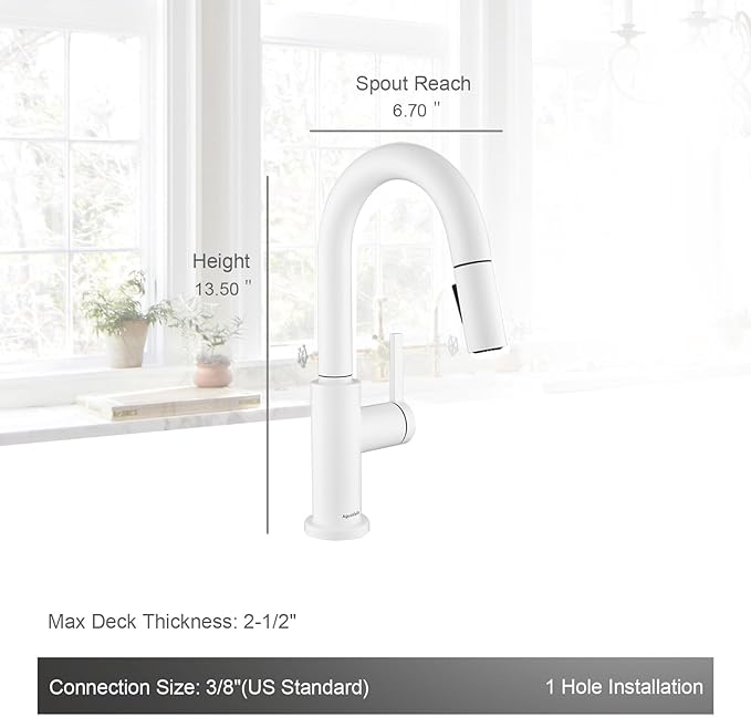 AguaStella AS32W Shiny White Bar Faucet or Prep Sink Faucet with Pull Down Sprayer Single Handle