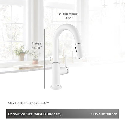 AguaStella AS32W Shiny White Bar Faucet or Prep Sink Faucet with Pull Down Sprayer Single Handle