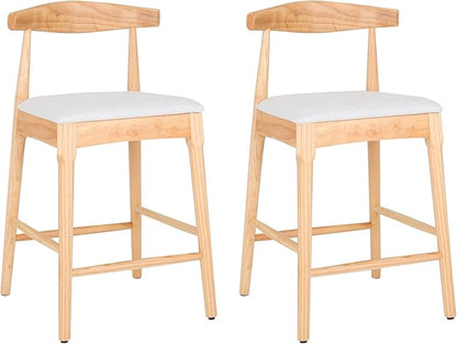 Modern Dining Chairs,Mid-Century Rubberwood Bar Stools(Set of 2),Solid Wood Legs Upholstered Solid Chair,Kitchen Island Counter Height,Applicable to Bedroom,Living Room,Outdoor Lounge,Patio,Beige