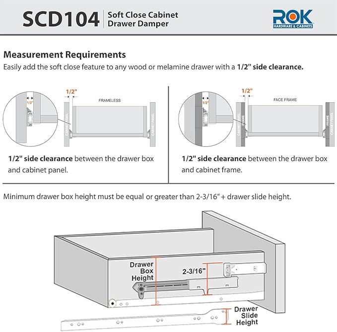 10-Pack Rok Hardware Soft Close for Wood Drawers/Soft Close Drawer Adapter/Add-On/Retrofit (White), SCD104W