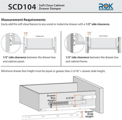2-Pack Rok Hardware Soft Close for Wood Drawers/Soft Close Drawer Adapter/Add-On/Retrofit (Gray), SCD104G