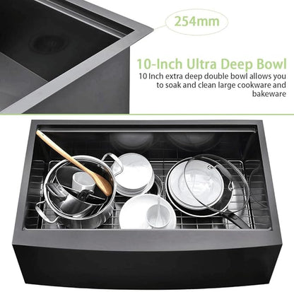 30 Inch Black Stainless Steel Farmhouse Sink Workstation-Bokaiya 30x20 Farmhouse Apron Front Kitchen Sink Black Stainless Steel 16 Guage Single Bowl Farmer Sinks with Cutting Board