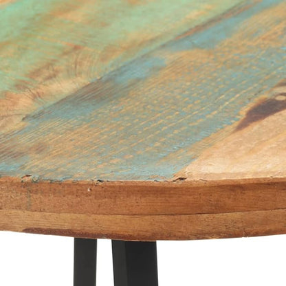 31.5" Round Dining Table for 4, Reclaimed Wood Top, Black Metal Legs, Space-Saving Kitchen Table, Weathered Finish