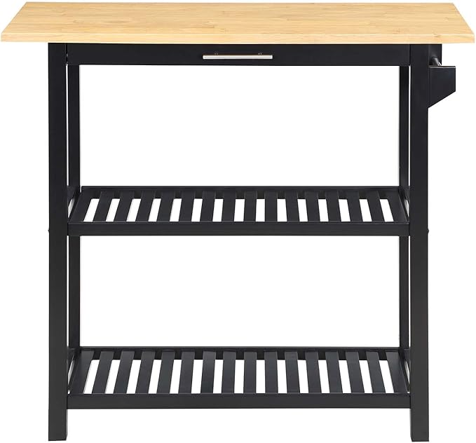 Convenience Concepts Designs2Go 3 Tier Butcher Block Kitchen Prep Island 40" - 3 Tier Modern Cooking Cart with Drawer, Food Serving Station for Kitchen, Dining Room, Black