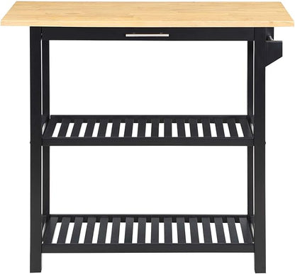 Convenience Concepts Designs2Go 3 Tier Butcher Block Kitchen Prep Island 40" - 3 Tier Modern Cooking Cart with Drawer, Food Serving Station for Kitchen, Dining Room, Black