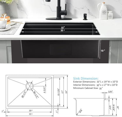 32 Inch Black Undermount Kitchen Sink Workstation-Boakiya Black Stainless Steel Undermount Workstation 16 Gauge 10 Inch Deep Single Bowl Kitchen Sink with Cutting Board