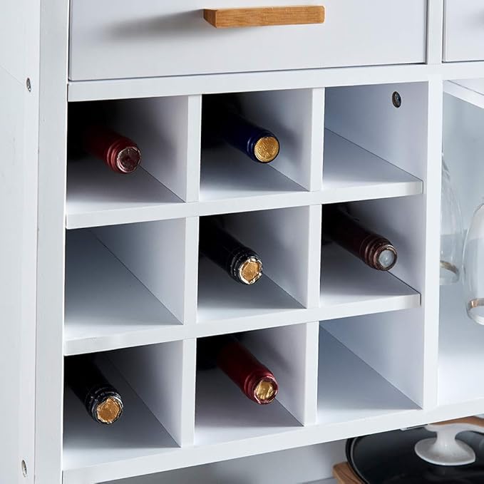 Menaka 2 Doors Kitchen Island Carts 30 Inches with Drawers and Wine Rack Storage Sideboard Buffet Trolley Side Table with Wheels, White Dining Room Cupboard Dinette Floor Freestanding Small Space