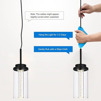 MELUCEE Dimmable LED Pendant Light 3-Light Linear Dining Room Light Fixture Over Table Black Chandelier, 3000K-6000K Adjustable Color Temperature Island Lights with Clear Glass Shade