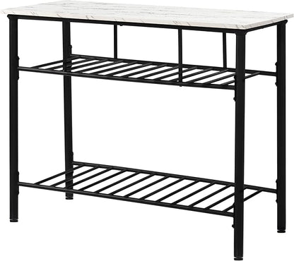 Multifunctional Counter Height Kitchen Dining Room Prep Table Kitchen Island, Kitchen Storage Rack with Large Worktop & Shelves, Console Side Table for Living Room, Faux Marble Tabletop (C) (A)