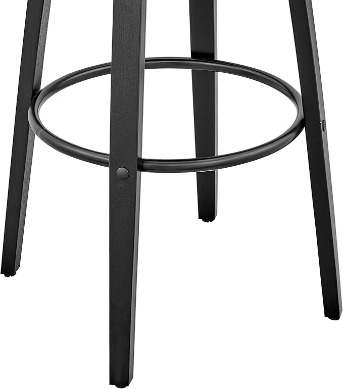 Armen Living Daxton Mid Century Modern Swivel Bar Stool for Kitchen Island Counter in Gray Faux Leather and Black Wood, 26" Seat Height