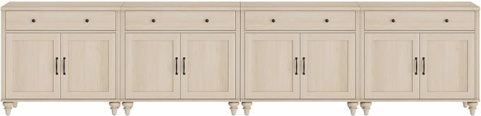 WAMPAT Buffet Cabinet with 8 Doors and 4 Drawers, Large Coffee Bar Table Wood Kitchen Storage Cabinets with Storage Cabinets, Modern Farmhouse Sideboard Credenza for Dining Room, Beige, 136 inch