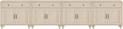 WAMPAT Buffet Cabinet with 8 Doors and 4 Drawers, Large Coffee Bar Table Wood Kitchen Storage Cabinets with Storage Cabinets, Modern Farmhouse Sideboard Credenza for Dining Room, Beige, 136 inch